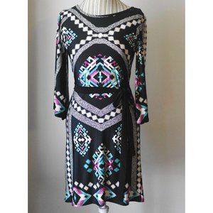 Tagless Black Geometric Dress in Pink & Turquoise